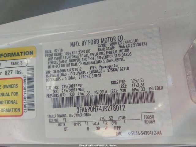 3FA6P0H74JR278012 Ford FUSION SE