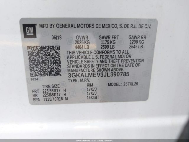 3GKALMEV3JL390785 GMC Terrain Sle