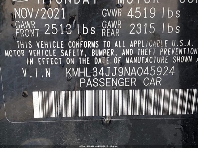 KMHL34JJ9NA045924 Hyundai Sonata Hybrid Sel