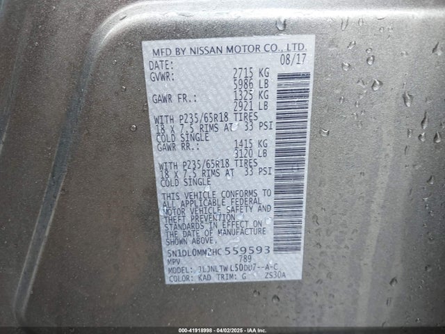 5N1DL0MM2HC559593 Infiniti QX60