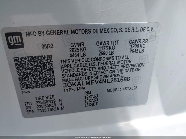 3GKALMEV4NL251688 GMC Terrain Fwd Sle