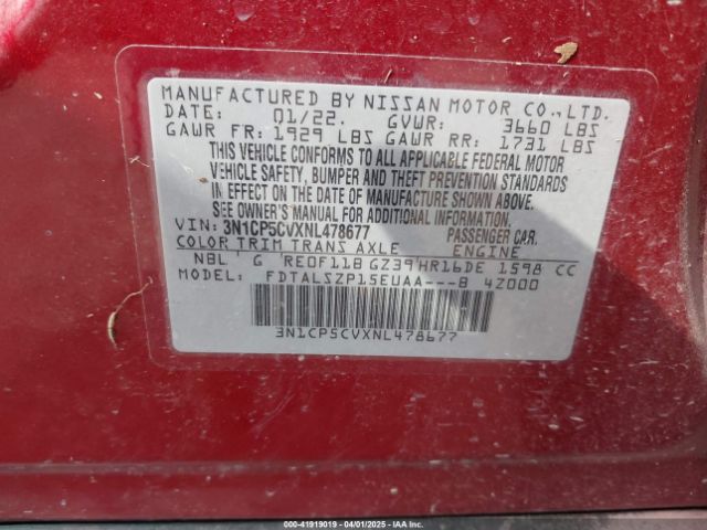 3N1CP5CVXNL478677 Nissan Kicks Sv Xtronic Cvt