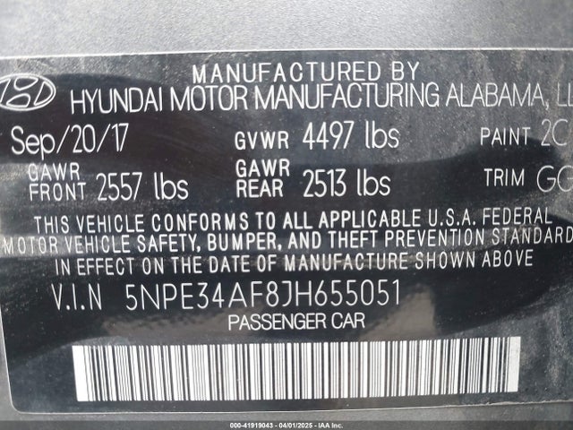 5NPE34AF8JH655051 Hyundai SONATA SEL