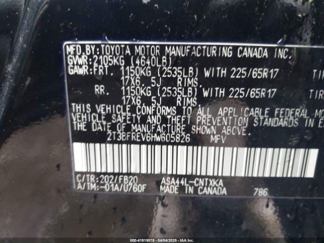 2T3BFREV6HW605826 Toyota RAV4 LE