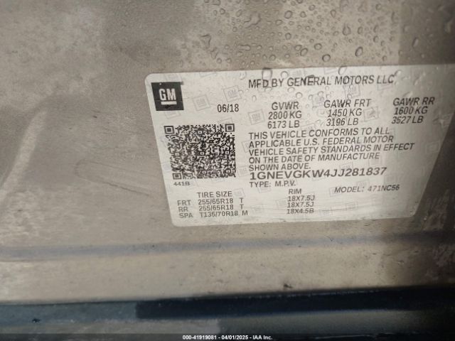 1GNEVGKW4JJ281837 Chevrolet Traverse 1lt