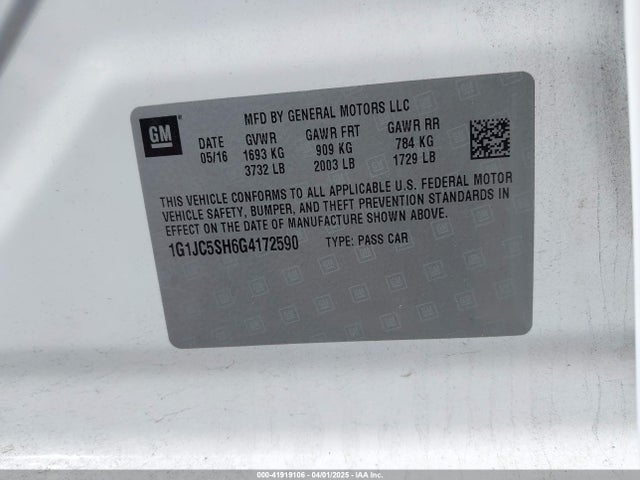 1G1JC5SH6G4172590 Chevrolet Sonic Lt Auto