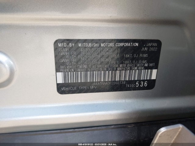 JA4ATWAA0PZ002739 Mitsubishi Eclipse Cross Se S-awc/sel S-awc