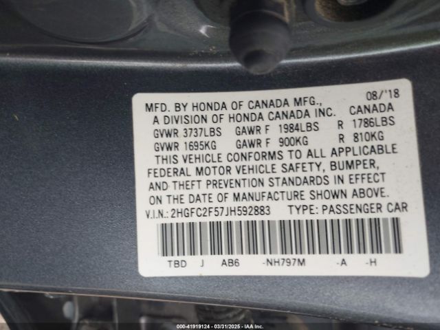 2HGFC2F57JH592883 Honda Civic Lx