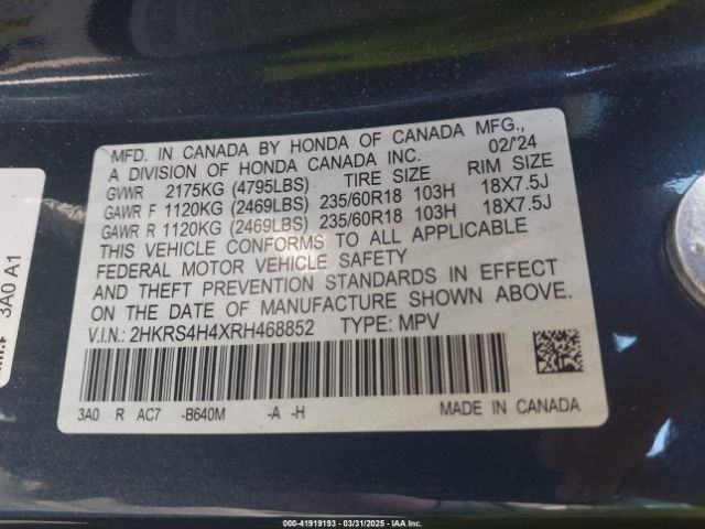 2HKRS4H4XRH468852 Honda Cr-v Ex Awd