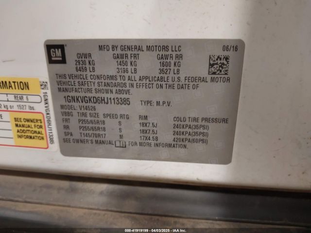 1GNKVGKD6HJ113385 Chevrolet Traverse 1lt