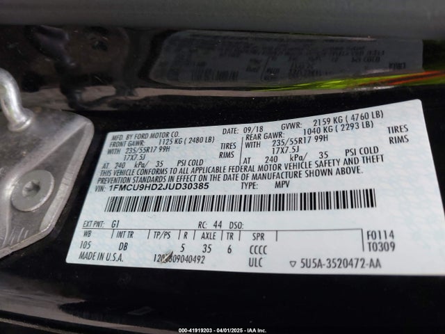 1FMCU9HD2JUD30385 Ford ESCAPE SEL