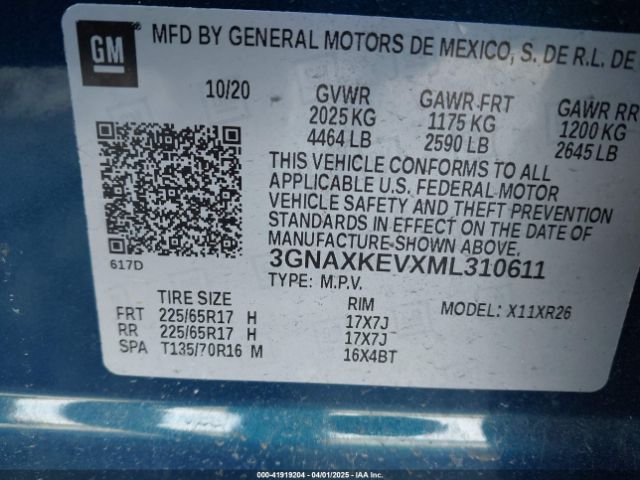 3GNAXKEVXML310611 Chevrolet Equinox Fwd Lt