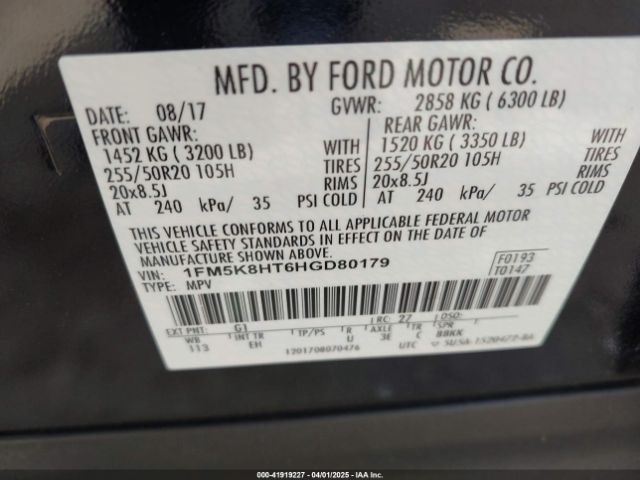 1FM5K8HT6HGD80179 Ford Explorer Platinum
