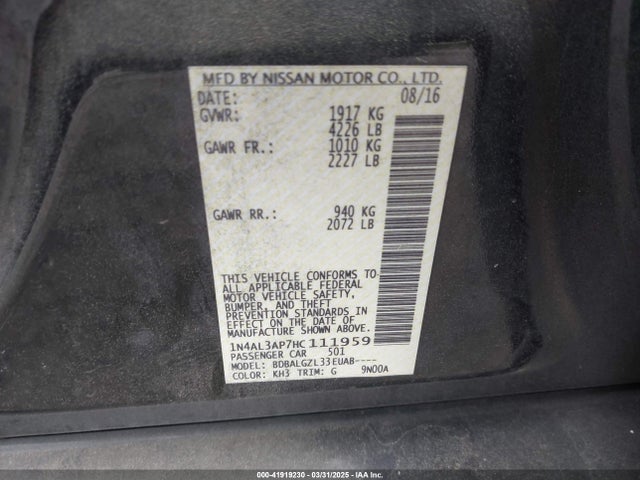 1N4AL3AP7HC111959 Nissan Altima 2.5/2.5 S/2.5 Sl/2.5 Sr/2.5 Sv