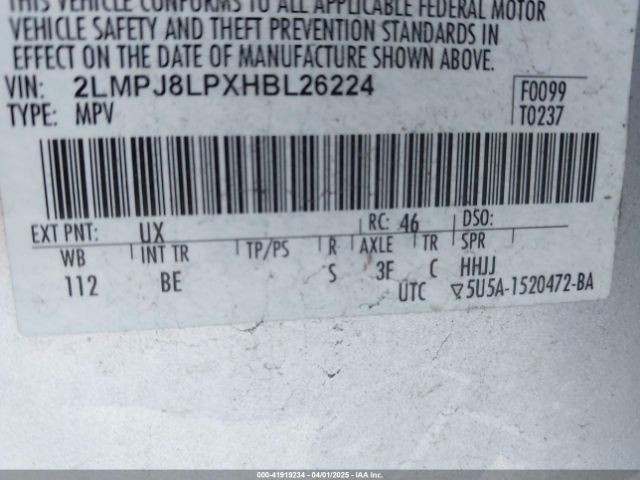 2LMPJ8LPXHBL26224 Lincoln Mkx Reserve