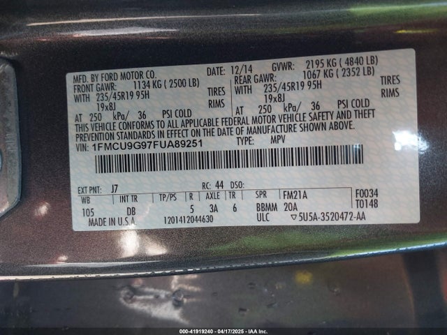 1FMCU9G97FUA89251 Ford ESCAPE SE