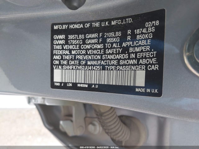 SHHFK7H52JU414251 Honda CIVIC EX