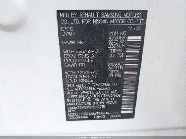 KNMAT2MV7KP526715 Nissan ROGUE SV