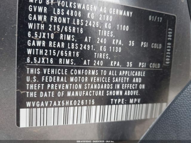 WVGAV7AX5HK026115 Volkswagen Tiguan 2.0t/2.0t S