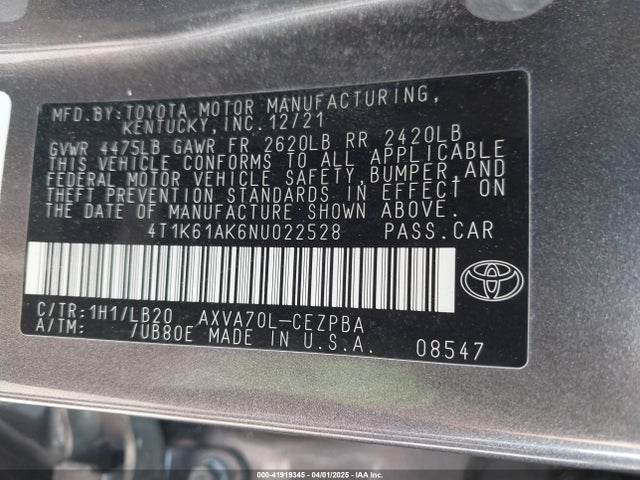 4T1K61AK6NU022528 Toyota CAMRY XSE