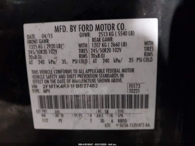 2FMTK4K91FBB27482 Ford Edge Titanium