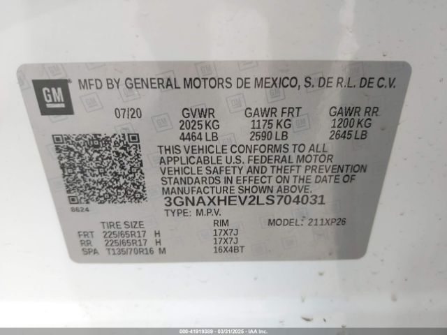 3GNAXHEV2LS704031 Chevrolet Equinox Fwd Ls