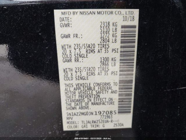 5N1AZ2MG0JN197085 Nissan MURANO SL