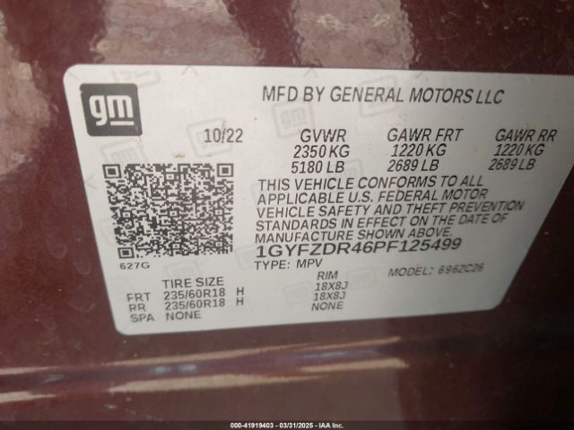 1GYFZDR46PF125499 Cadillac Xt4 Awd Premium Luxury