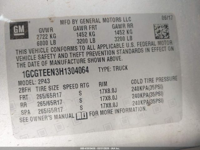 1GCGTEEN3H1304064 Chevrolet Colorado Zr2
