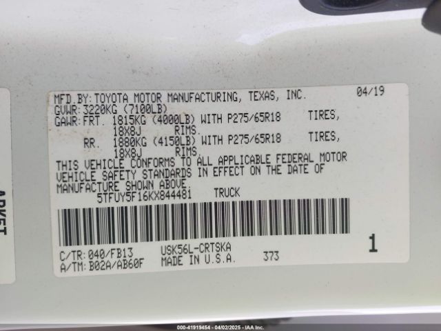 5TFUY5F16KX844481 Toyota Tundra Sr5 5.7l V8