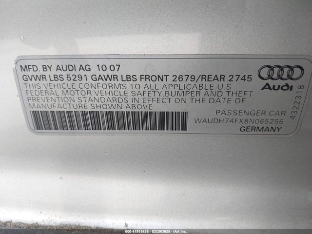 2008 AUDI A6 WAUDH74FX8N065256 Photo 8