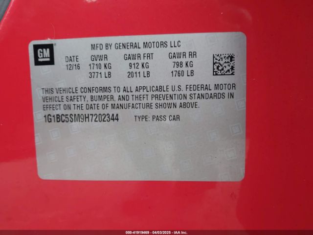 1G1BC5SM9H7202344 Chevrolet Cruze Ls Auto