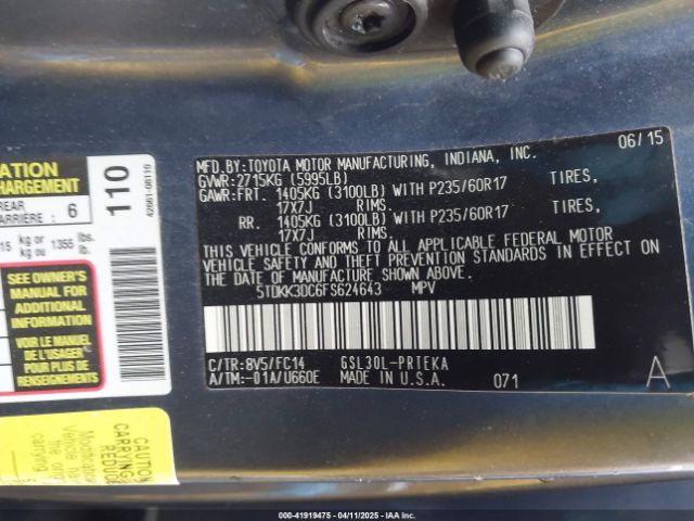 5TDKK3DC6FS624643 Toyota Sienna Le 8 Passenger