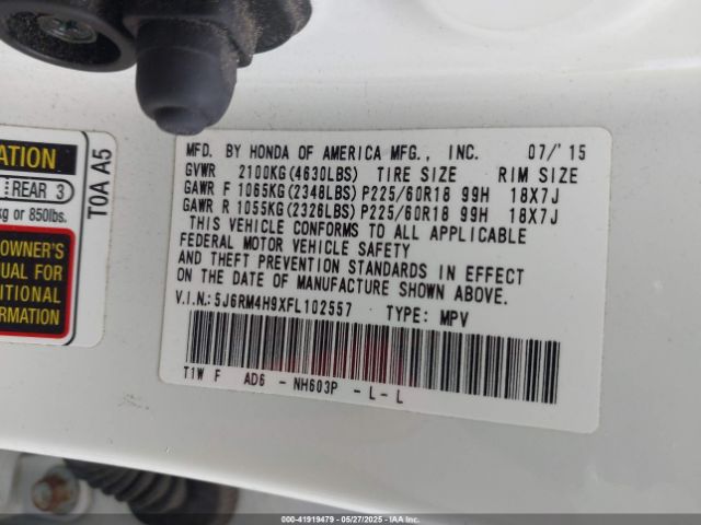 5J6RM4H9XFL102557 Honda Cr-v Touring