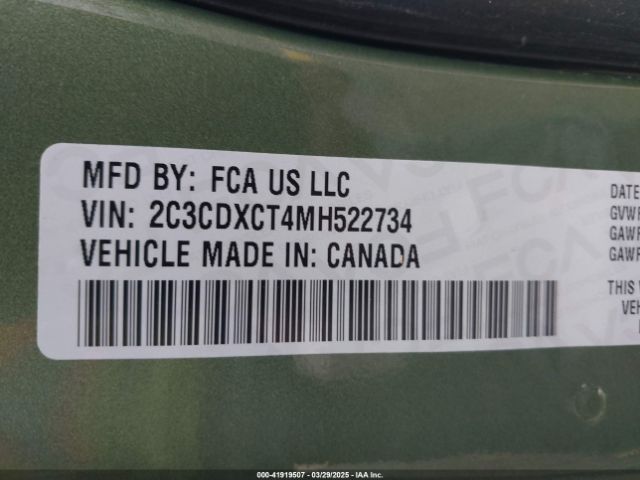 2C3CDXCT4MH522734 Dodge Charger R/t Rwd