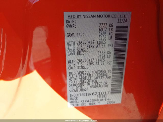1N6ED1EK1SN621017 Nissan Frontier Pro-4x 4x4