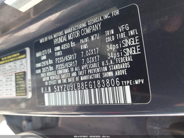5XYZU3LB8EG183806 Hyundai Santa Fe Sport 2.4l