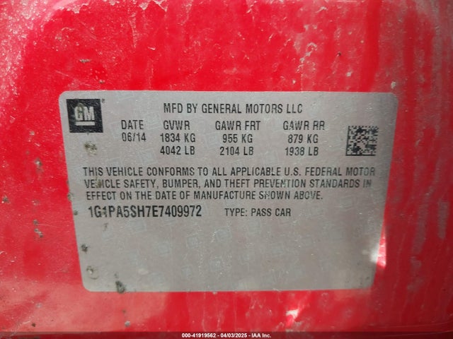 1G1PA5SH7E7409972 Chevrolet Cruze Ls Auto