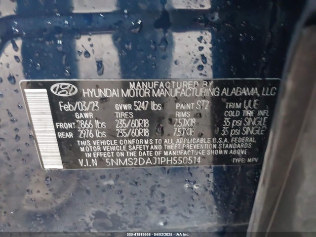 5NMS2DAJ1PH550514 Hyundai Santa Fe Sel