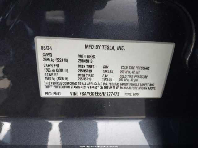 7SAYGDEE6RF127475 Tesla Model Y Long Range Dual Motor All-wheel Drive