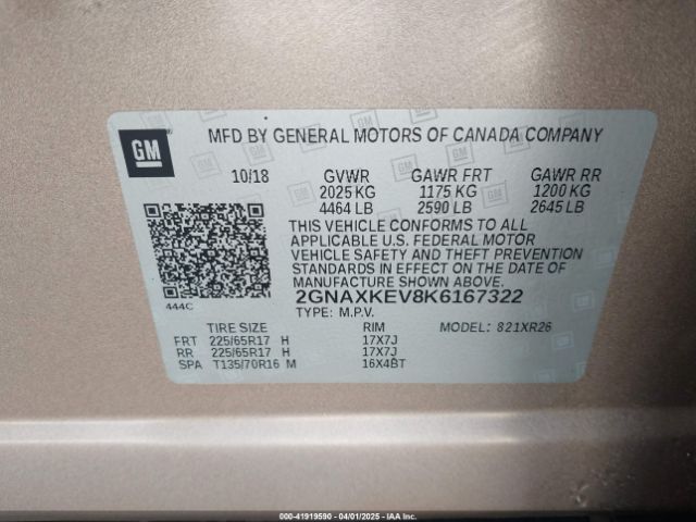 2GNAXKEV8K6167322 Chevrolet EQUINOX LT