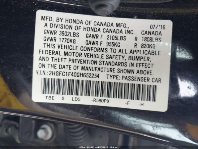 2HGFC1F40GH652254 Honda Civic Ex-t