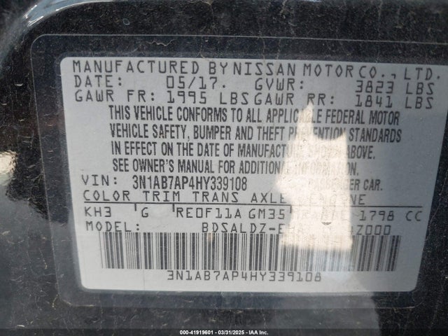 3N1AB7AP4HY339108 Nissan SENTRA SV