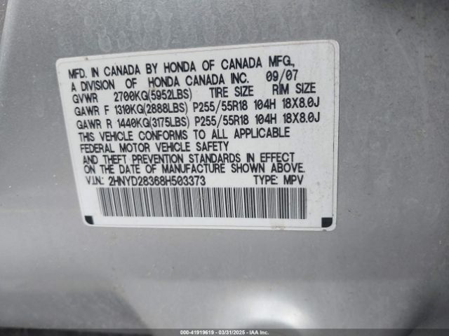 2008 ACURA MDX 2HNYD28368H503373 Photo 8