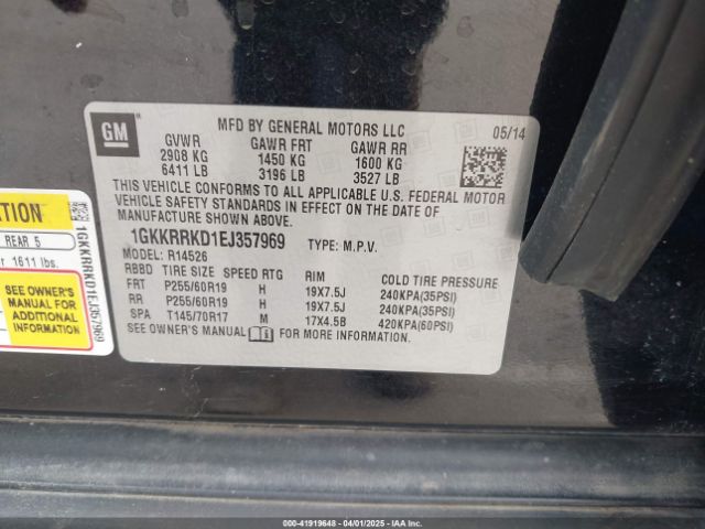 1GKKRRKD1EJ357969 GMC Acadia Slt-1