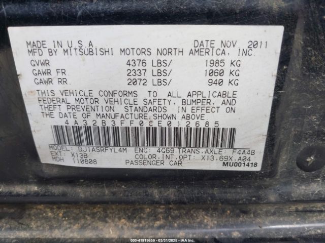 2012 MITSUBISHI GALANT 4A32B3FF0CE012685 Photo 8