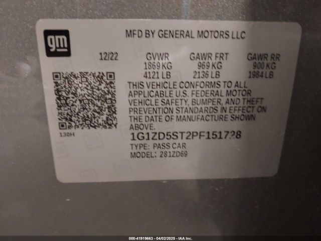 1G1ZD5ST2PF151728 Chevrolet Malibu Fwd 1lt
