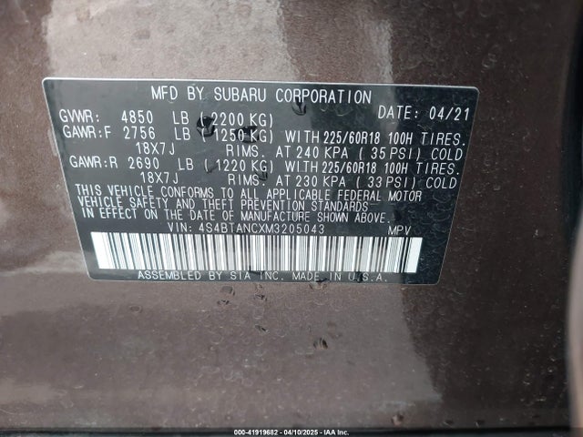 4S4BTANCXM3205043 Subaru Outback Limited