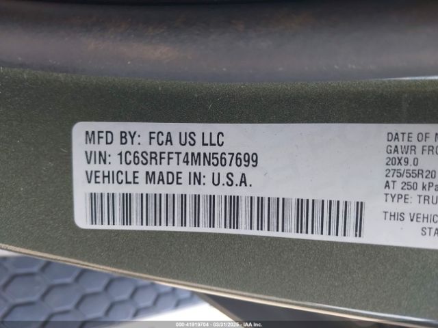 1C6SRFFT4MN567699 RAM 1500 Big Horn  4x4 5'7 Box