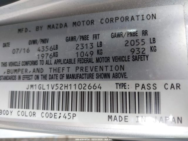 JM1GL1V52H1102664 Mazda Mazda6 Touring